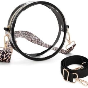 Clear Round Stadium/Event Bag w/Leopard Print & Black Crossbody